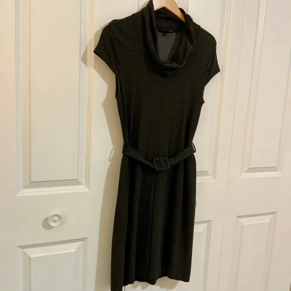 Banana Republic Grey Draped Neck Belted Stretch Dress Small